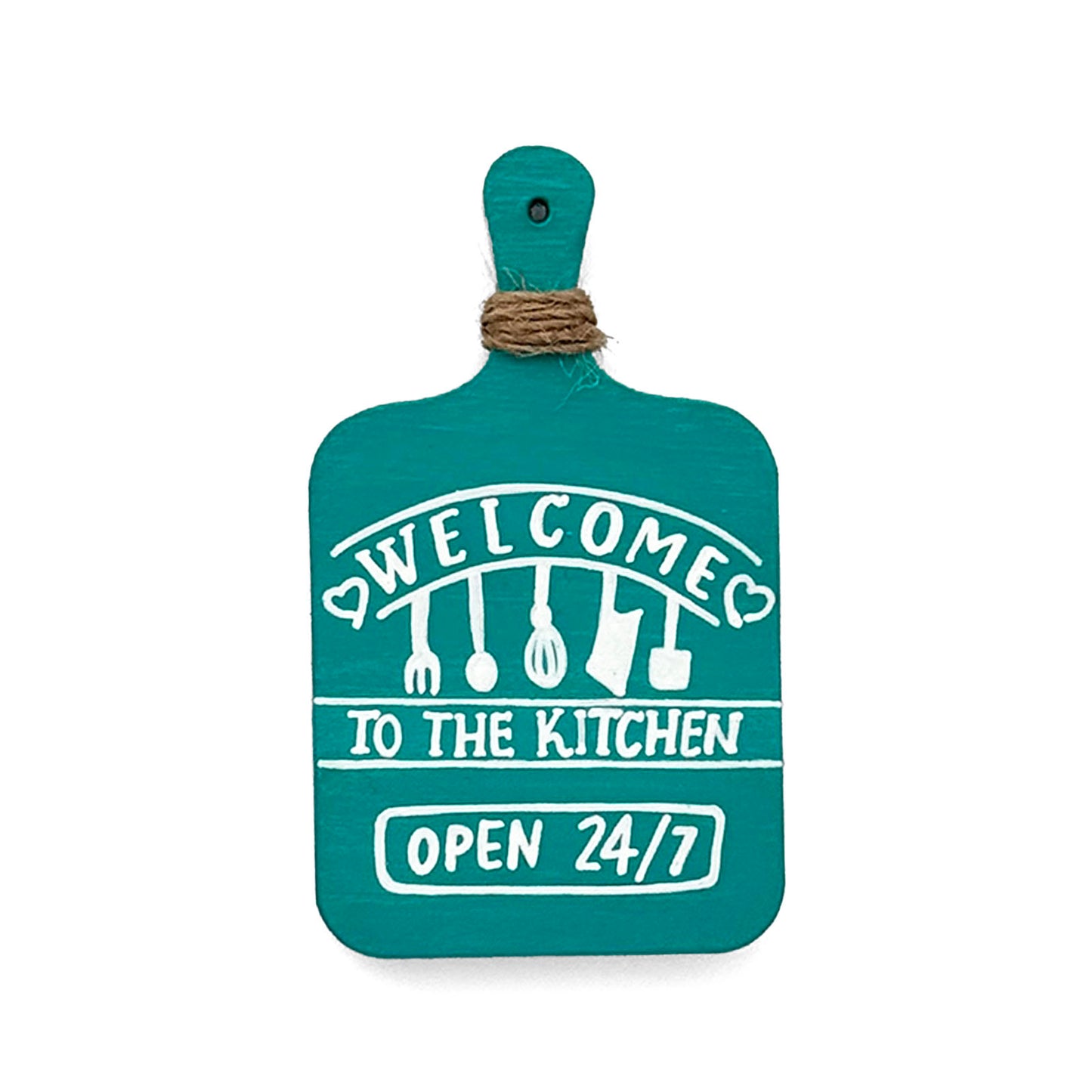 Welcome To My Kitchen Open 24*7 Hand-Painted Wooden Chopping Board Fridge Magnet  - Teal