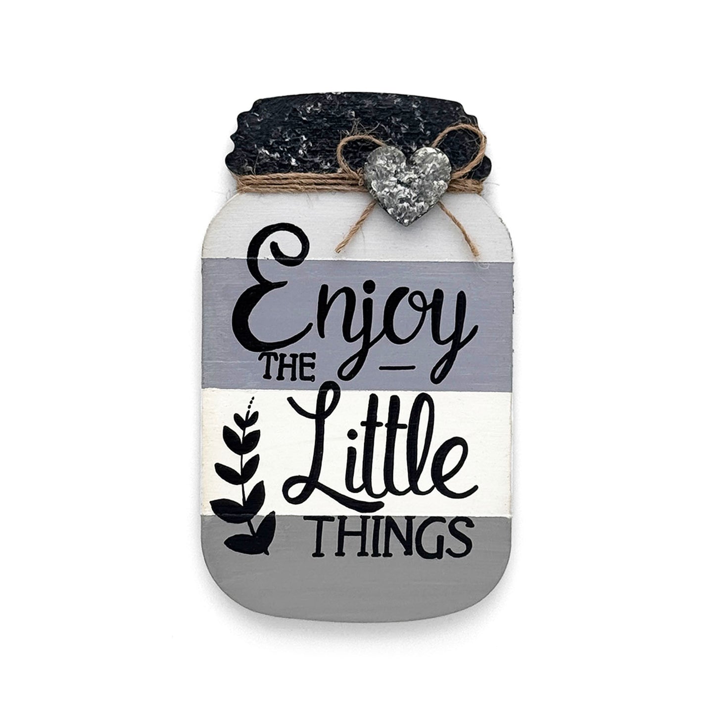 Enjoy The Little Things Hand-Painted Wooden Mason Jar Fridge Magnet - Grey
