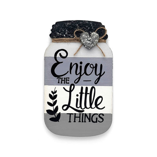 Enjoy The Little Things Hand-Painted Wooden Mason Jar Fridge Magnet - Grey