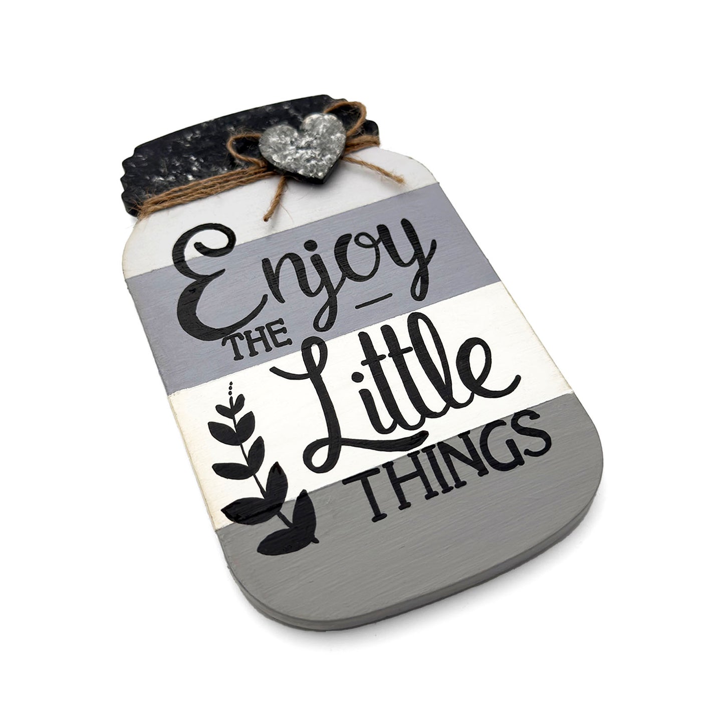 Enjoy The Little Things Hand-Painted Wooden Mason Jar Fridge Magnet - Grey