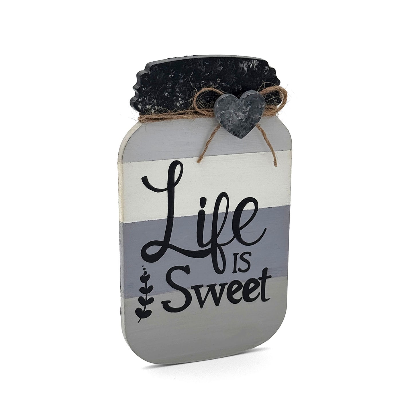 Life Is Sweet Hand-Painted Wooden Mason Jar Fridge Magnet - Grey