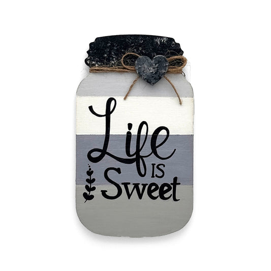 Life Is Sweet Hand-Painted Wooden Mason Jar Fridge Magnet - Grey