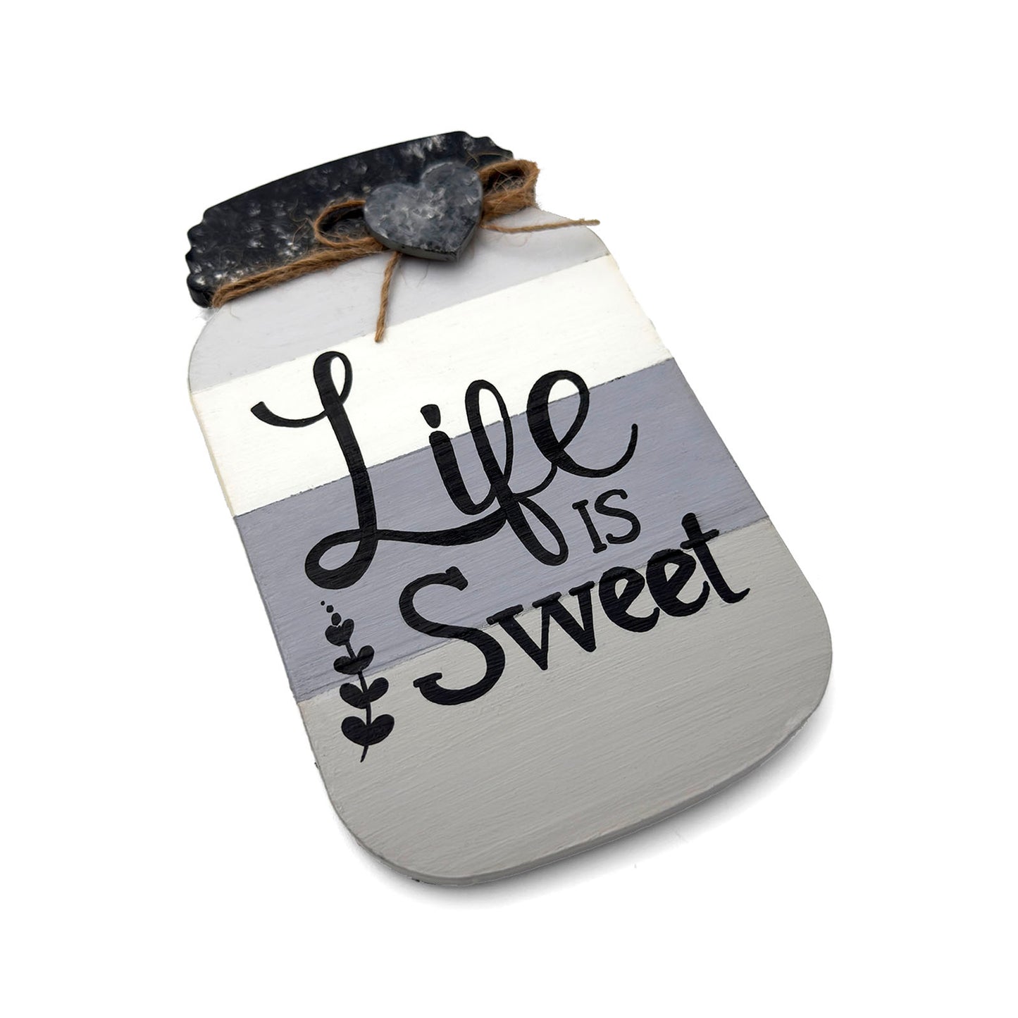 Life Is Sweet Hand-Painted Wooden Mason Jar Fridge Magnet - Grey
