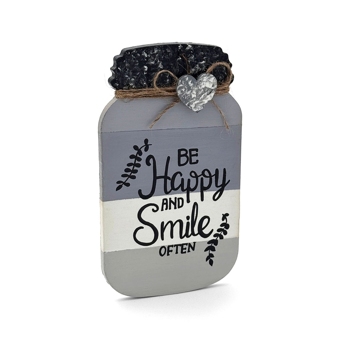 Be Happy And Smile Often Hand-Painted Wooden Mason Jar Fridge Magnet - Grey