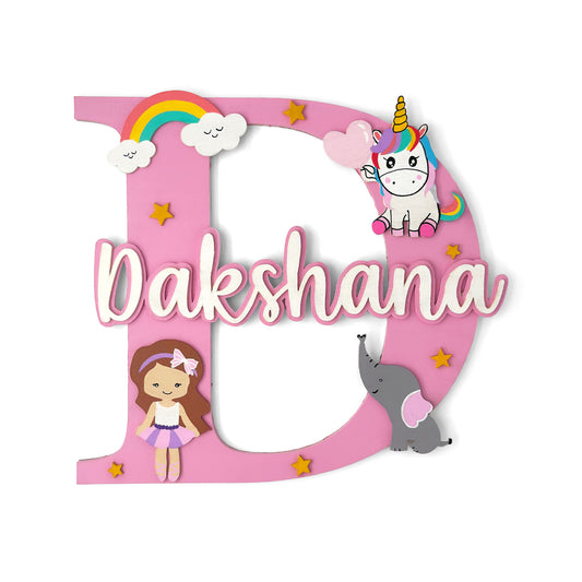 Layered Alphabet Initial Hand-Painted Wooden Kids Name Plate For Girls - Design 1