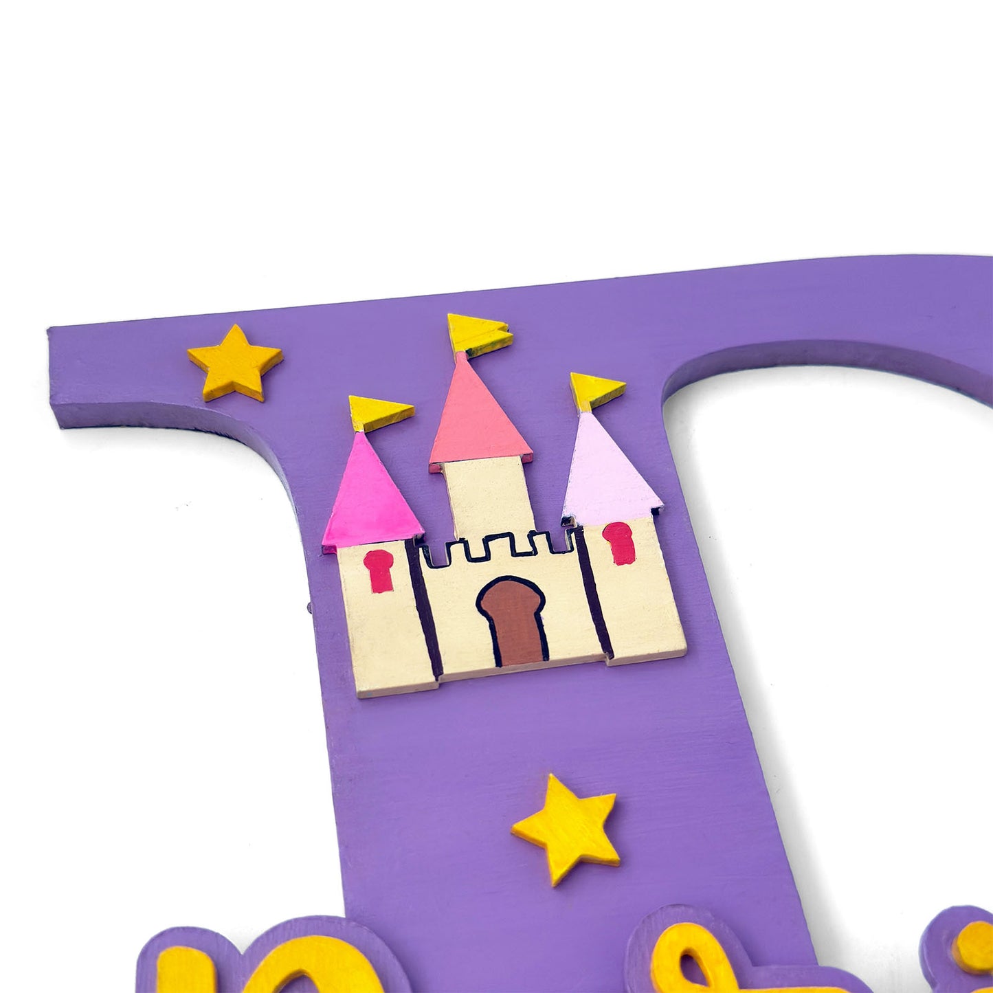 Princess Themed Layered Alphabet Initial Hand-Painted Wooden Kids Name Plate Design 1