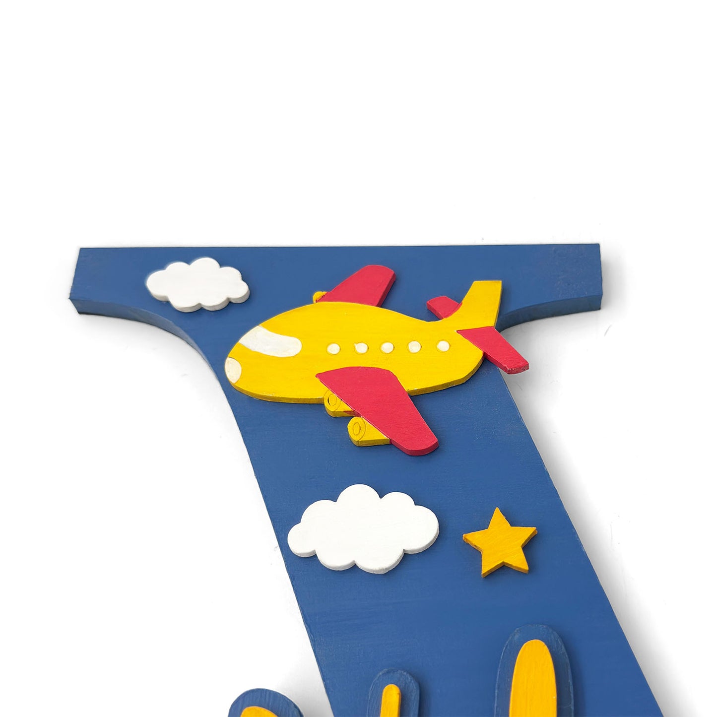 Vehicles Themed Layered Alphabet Initial Hand-Painted Wooden Kids Name Plate Design 1