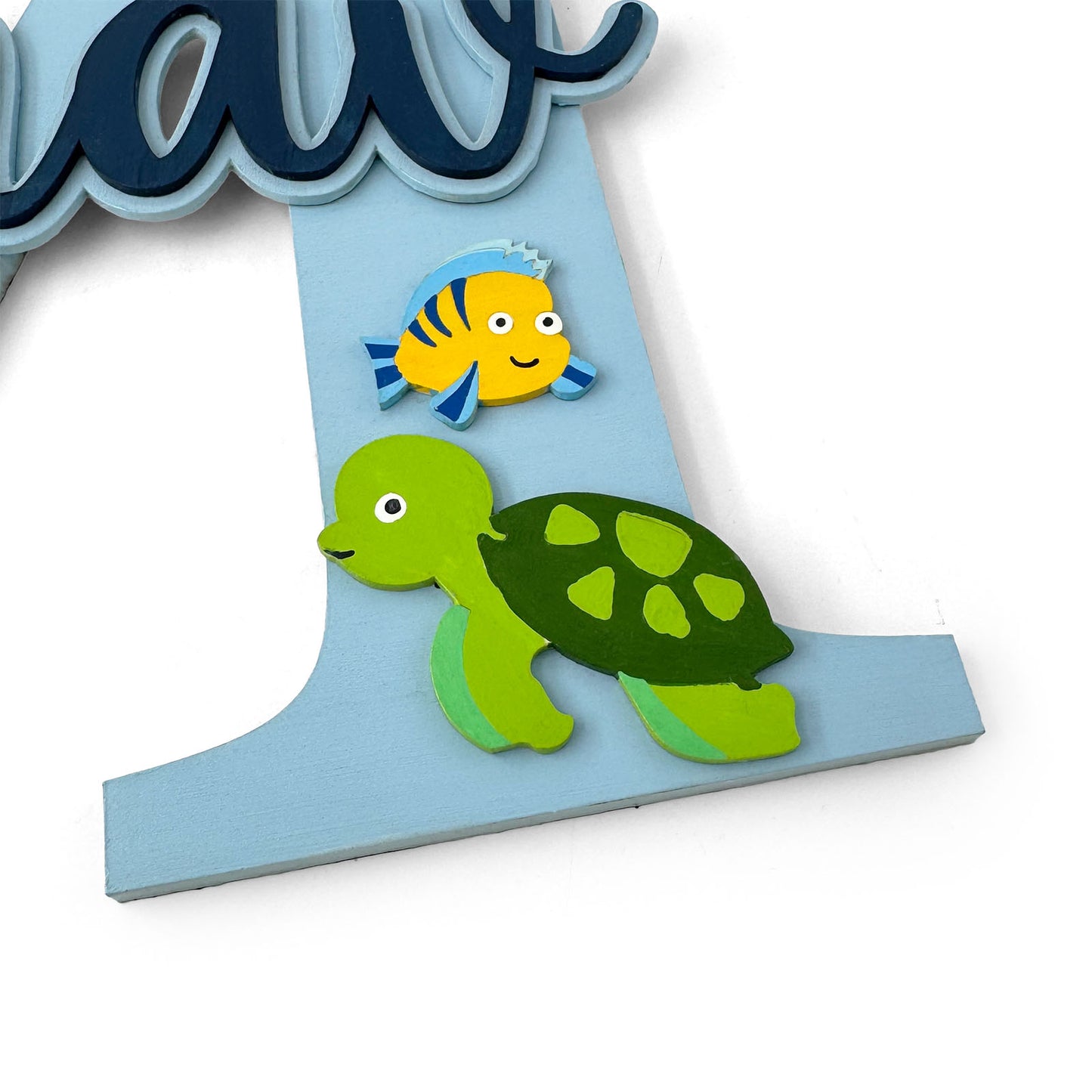 Ocean Themed Layered Alphabet Initial Hand-Painted Wooden Kids Name Plate Design 1