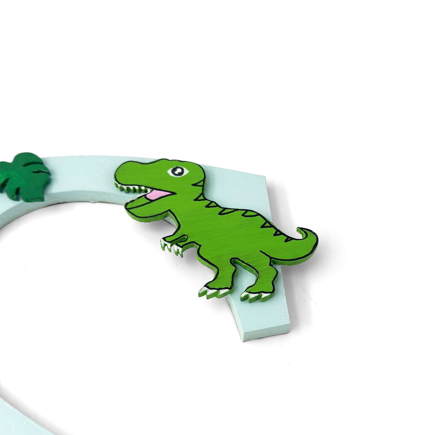 Dinosaur Themed Layered Alphabet Initial Hand-Painted Wooden Kids Name Plate Design 1