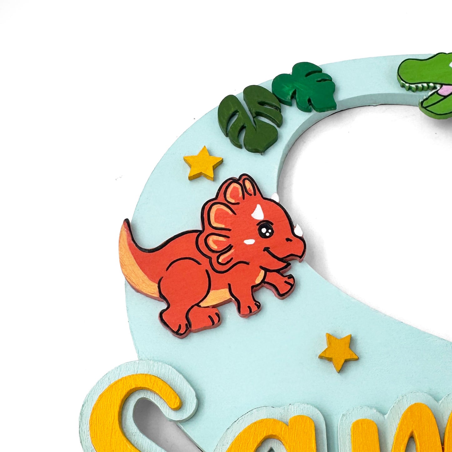 Dinosaur Themed Layered Alphabet Initial Hand-Painted Wooden Kids Name Plate Design 1