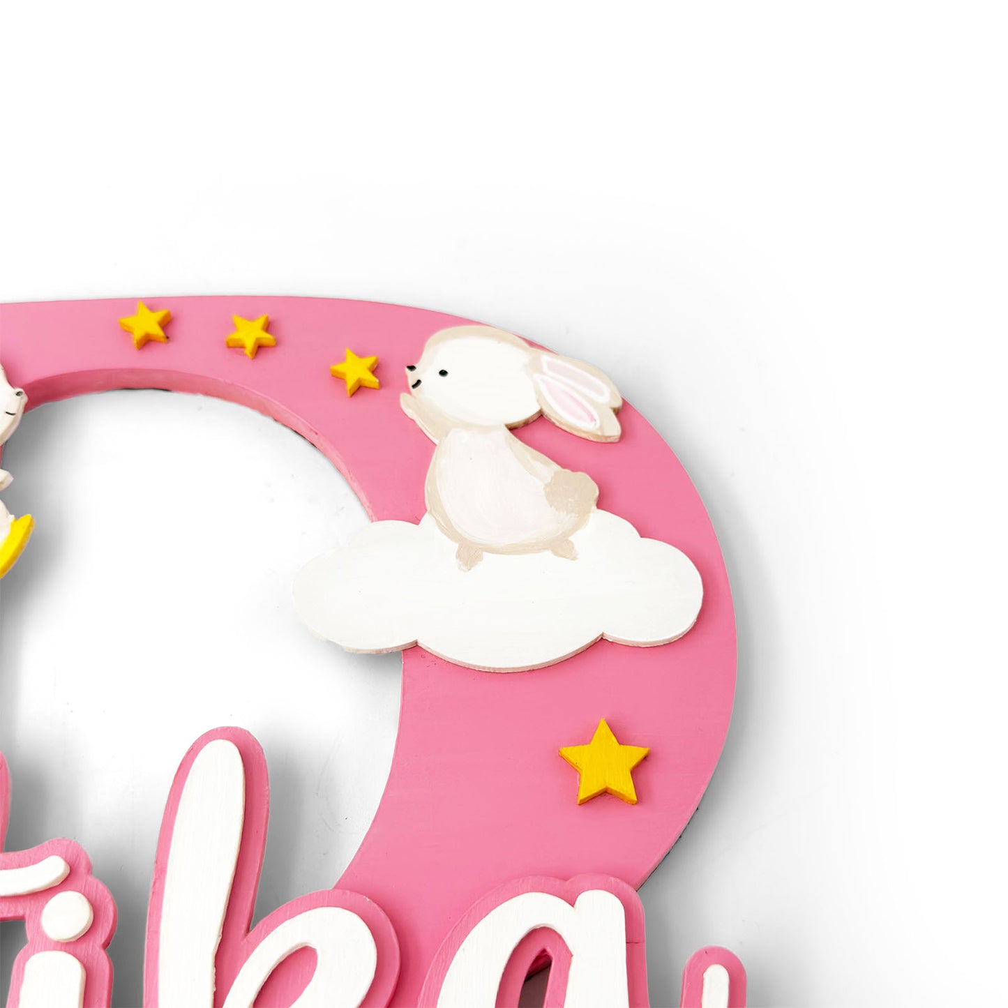 Rabbit Themed Layered Alphabet Initial Hand-Painted Wooden Kids Name Plate Design 1