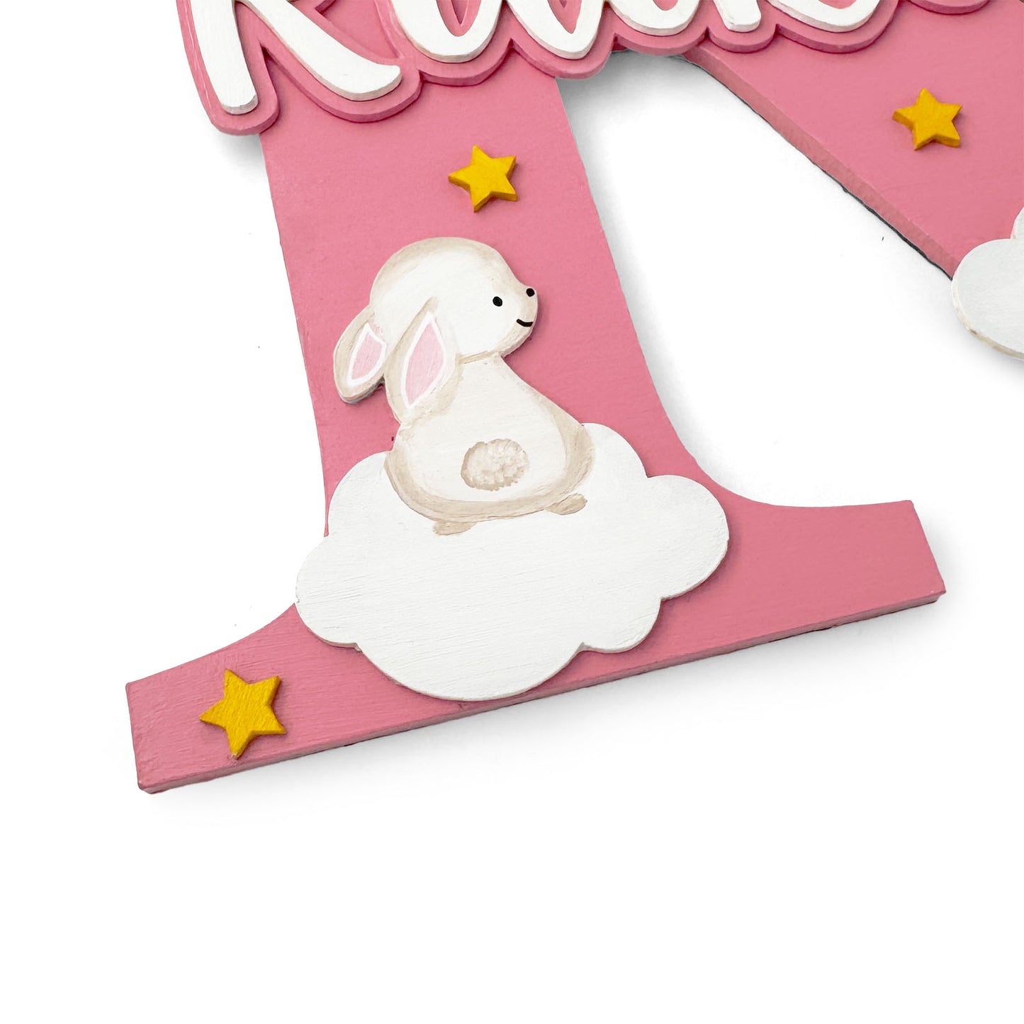 Rabbit Themed Layered Alphabet Initial Hand-Painted Wooden Kids Name Plate Design 1