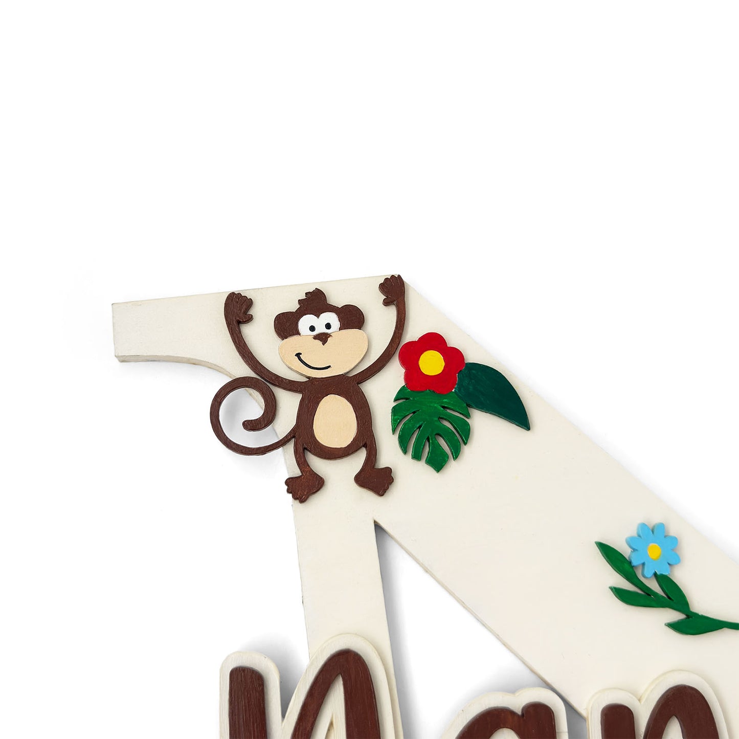 Animal Themed Layered Alphabet Initial Hand-Painted Wooden Kids Name Plate Design 2