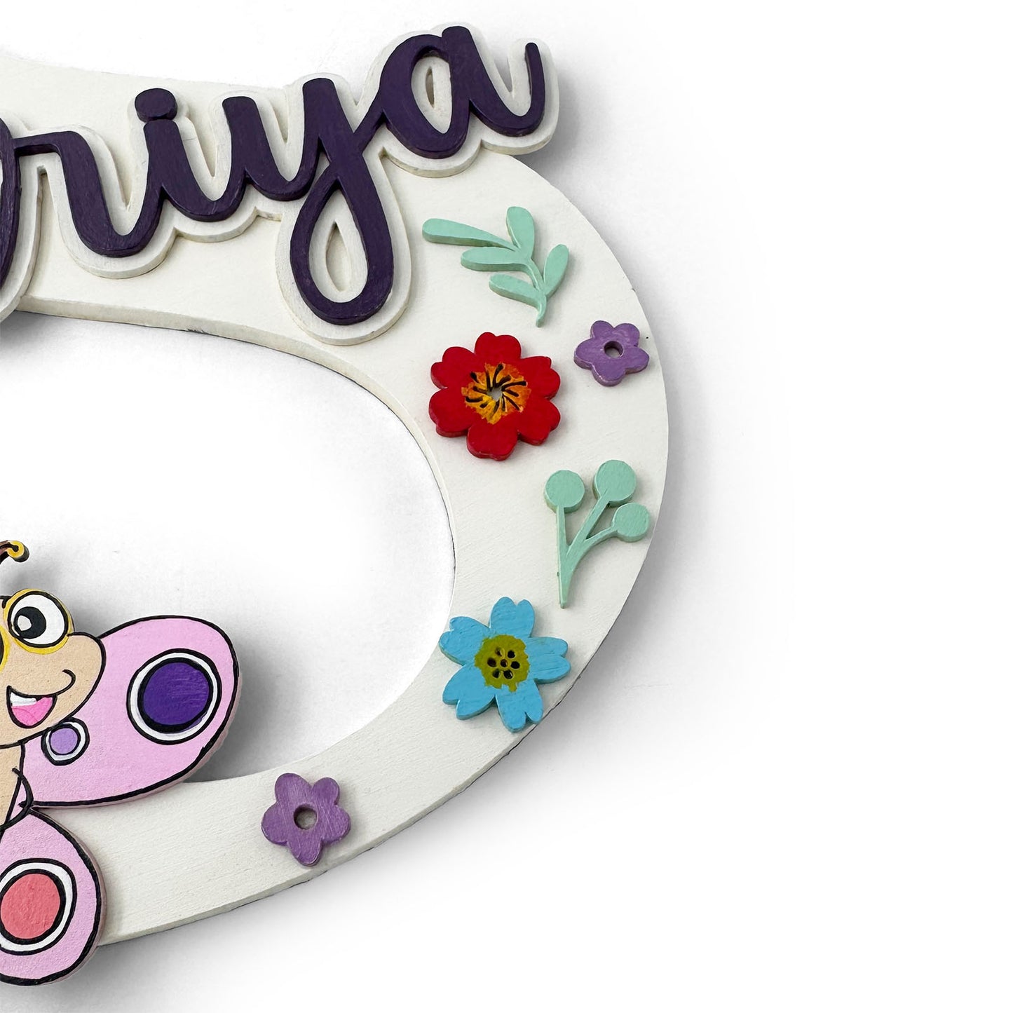 Butterfly Themed Layered Alphabet Initial Hand-Painted Wooden Kids Name Plate Design 1