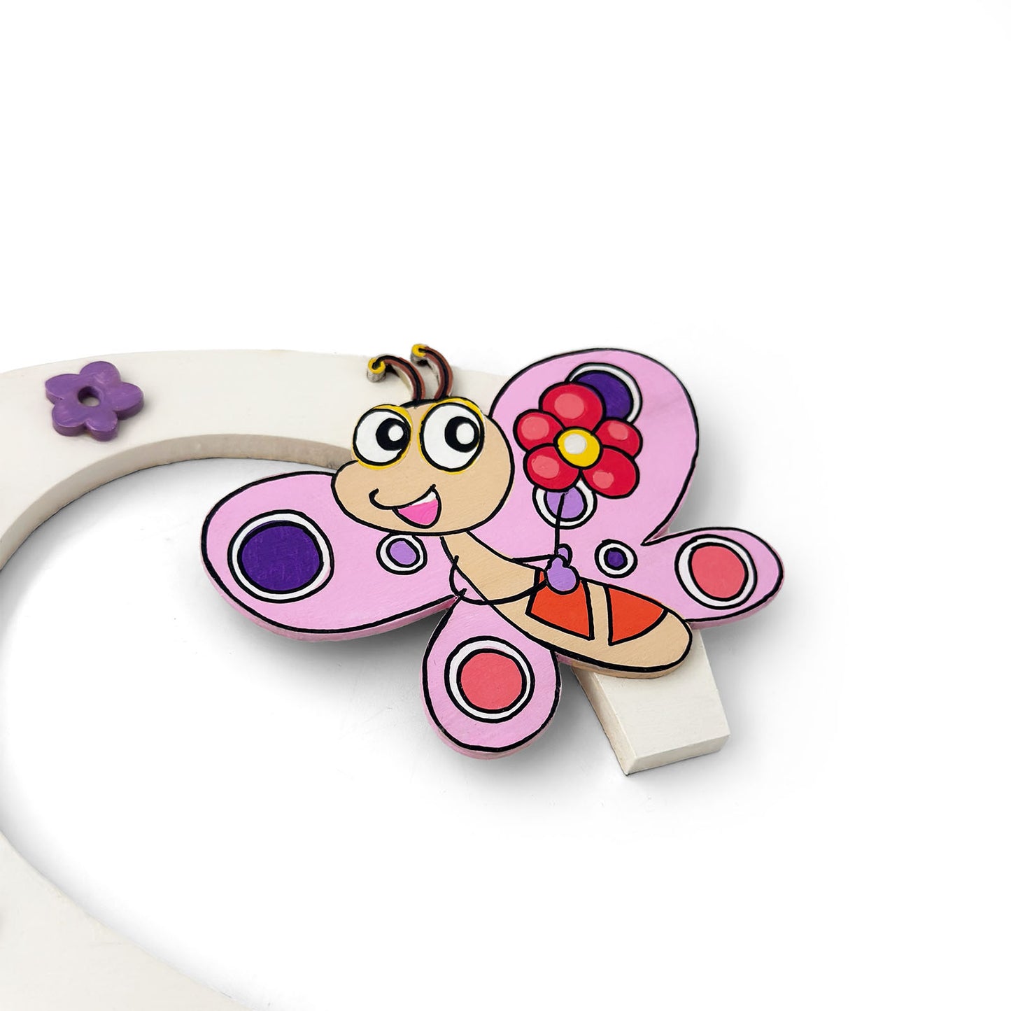 Butterfly Themed Layered Alphabet Initial Hand-Painted Wooden Kids Name Plate Design 1
