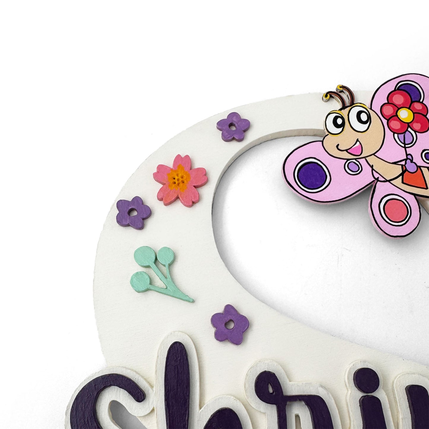 Butterfly Themed Layered Alphabet Initial Hand-Painted Wooden Kids Name Plate Design 1