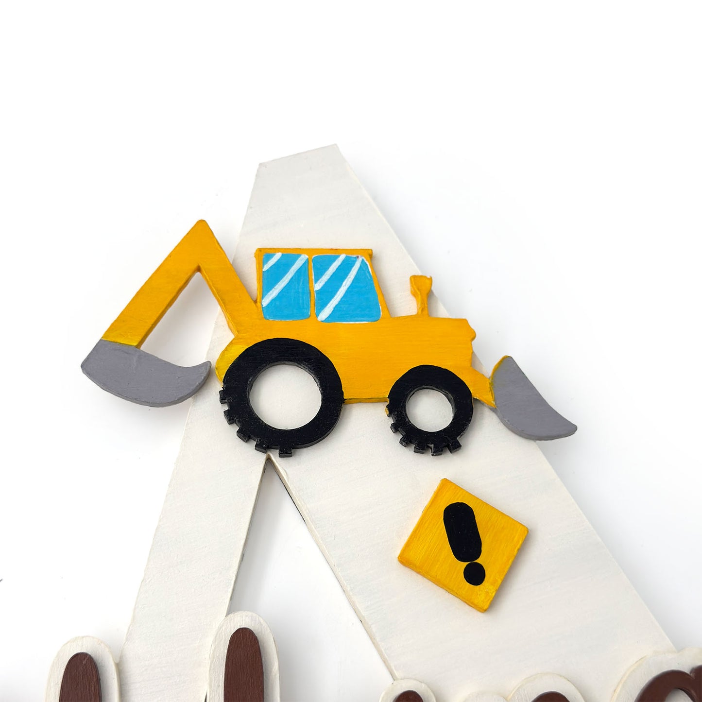 Construction Vehicles Themed Layered Alphabet Initial Hand-Painted Wooden Kids Name Plate Design 1