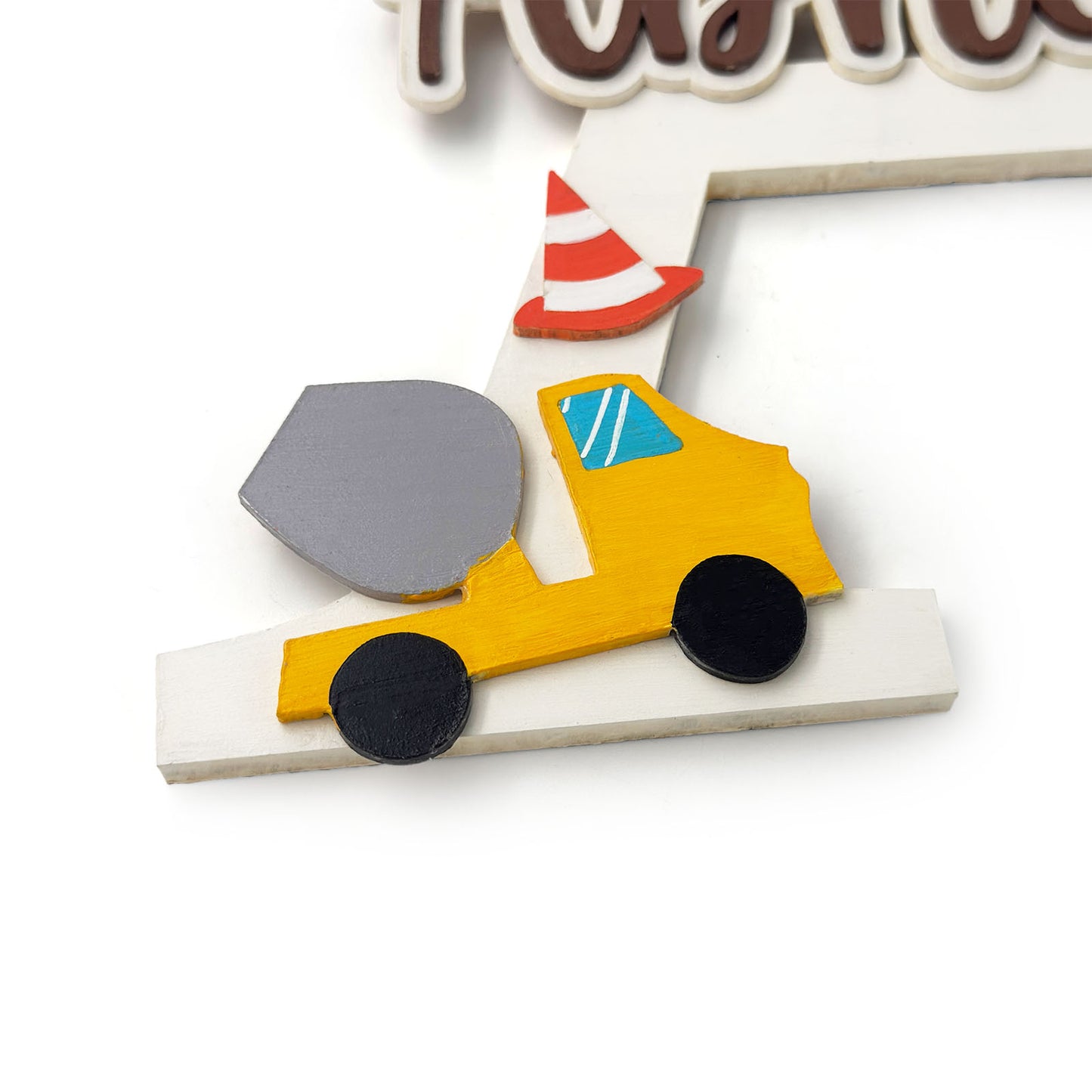 Construction Vehicles Themed Layered Alphabet Initial Hand-Painted Wooden Kids Name Plate Design 1