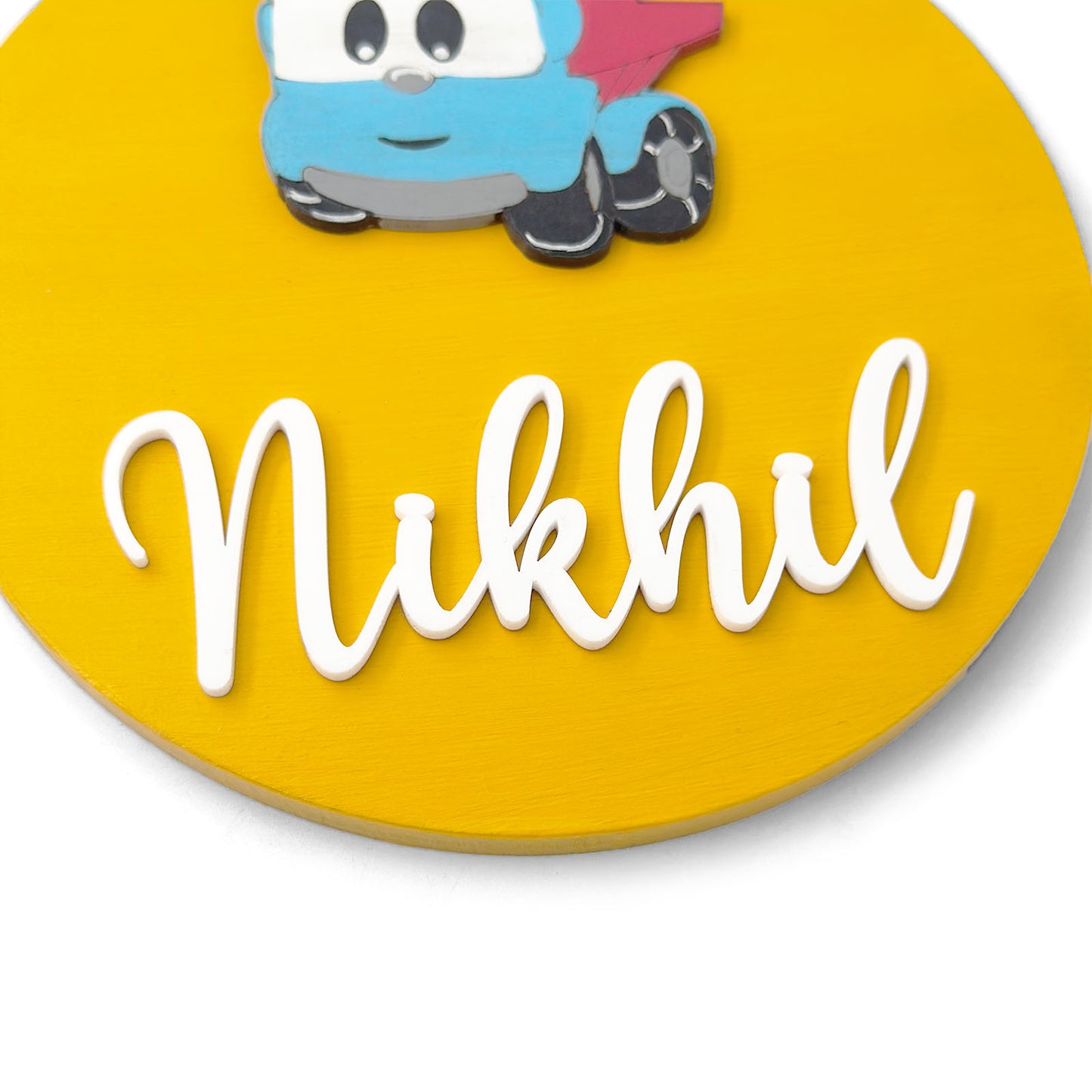 Leo The Truck Themed Hand-Painted Wooden Name Plate For Kids