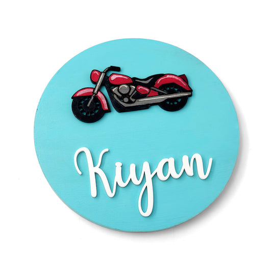 Bike Themed Hand-Painted Wooden Name Plate For Kids