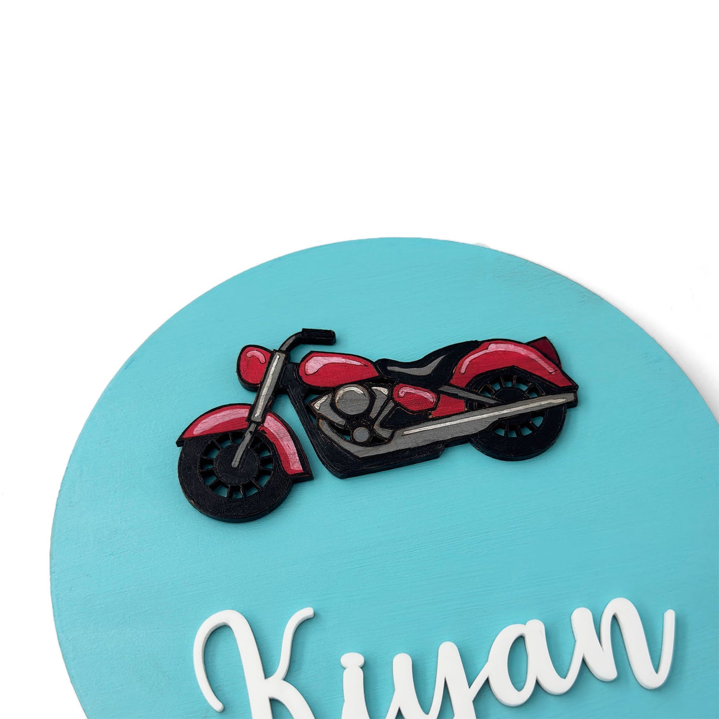 Bike Themed Hand-Painted Wooden Name Plate For Kids