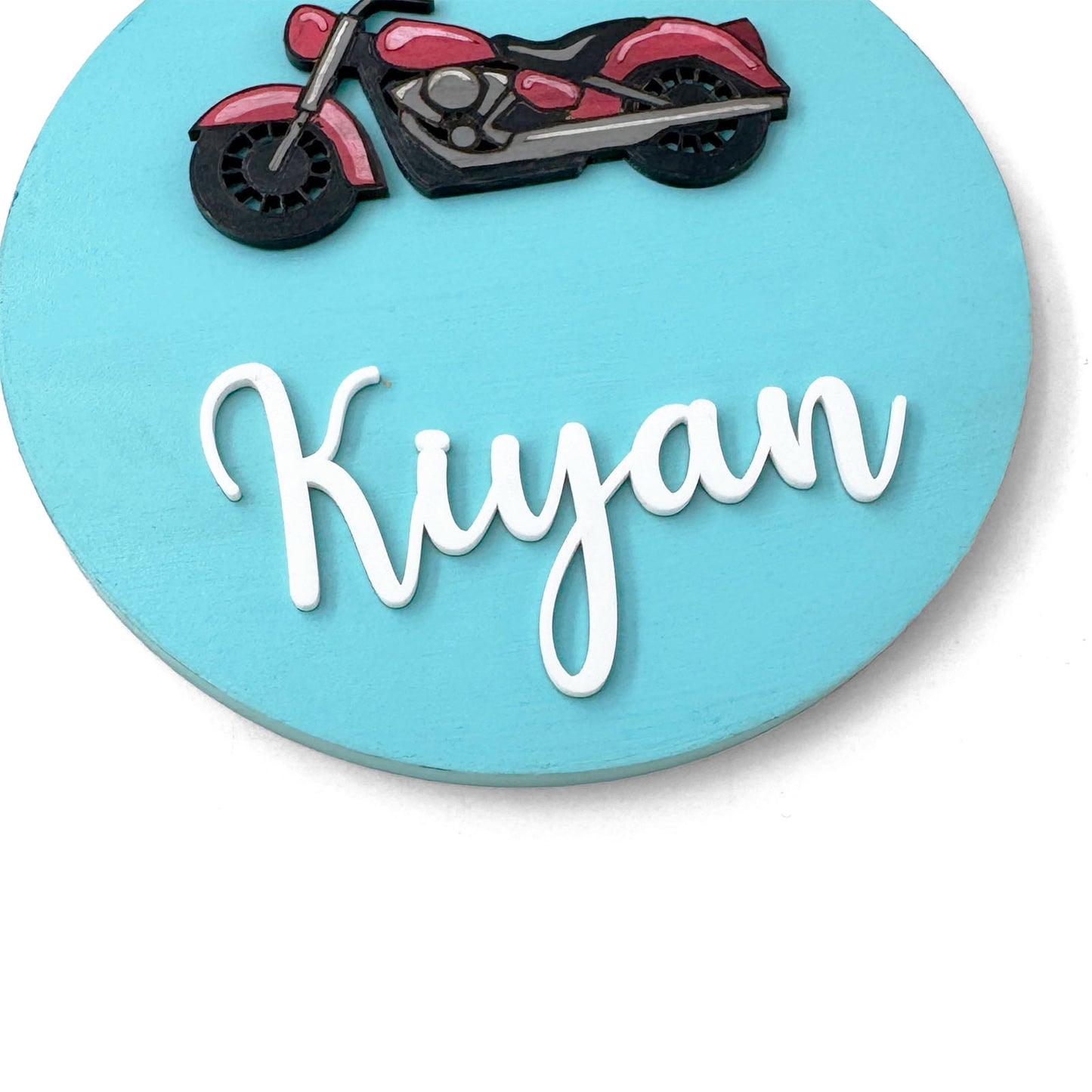 Bike Themed Hand-Painted Wooden Name Plate For Kids