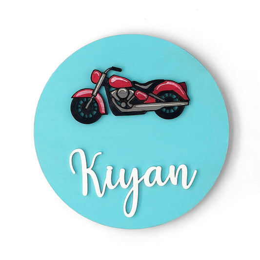 Bike Themed Hand-Painted Wooden Name Plate For Kids