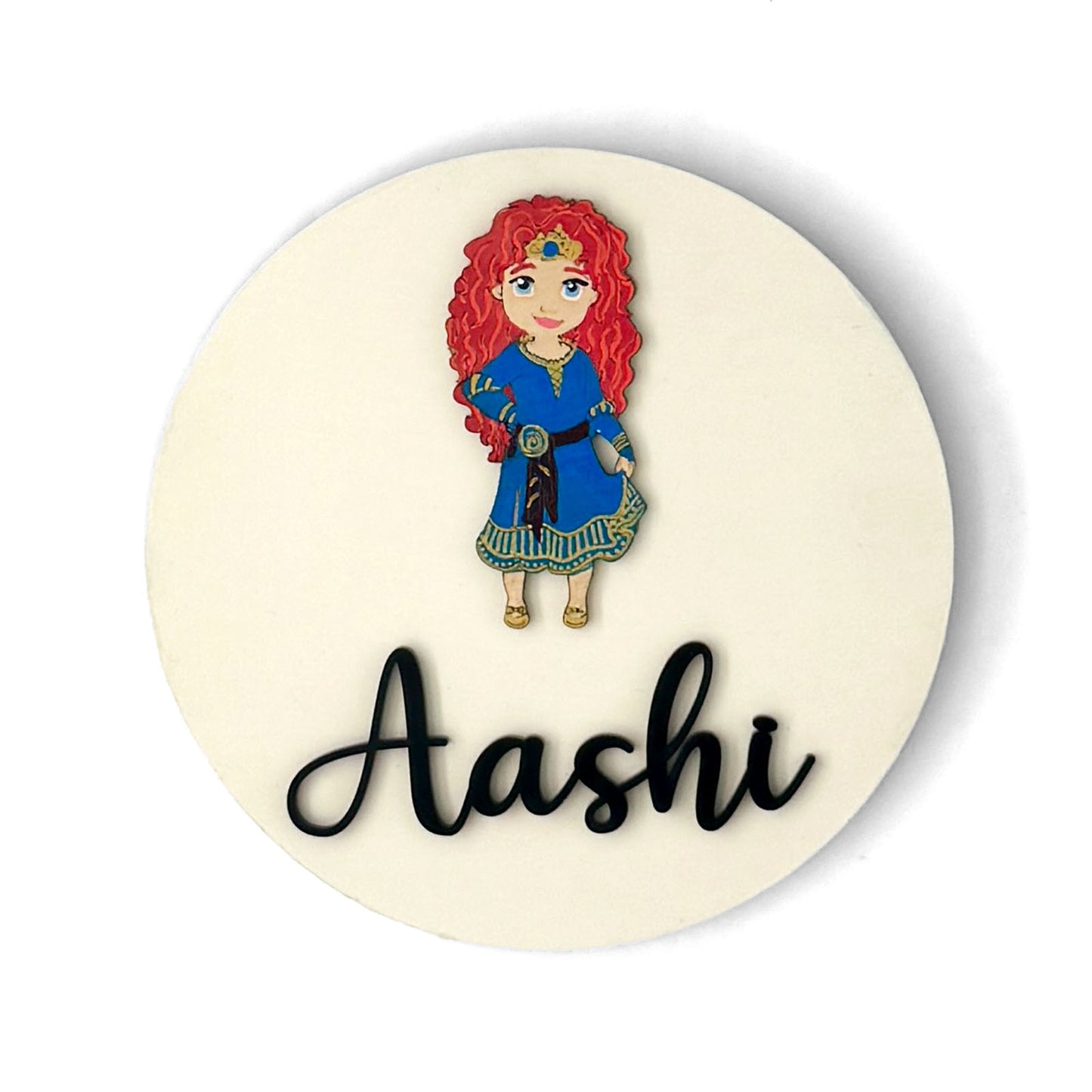 Disney Princess Merida Themed Hand-Painted Wooden Name Plate For Kids