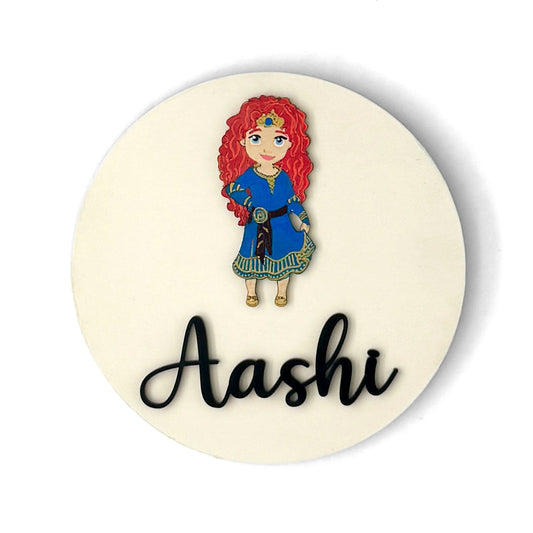 Disney Princess Merida Themed Hand-Painted Wooden Name Plate For Kids