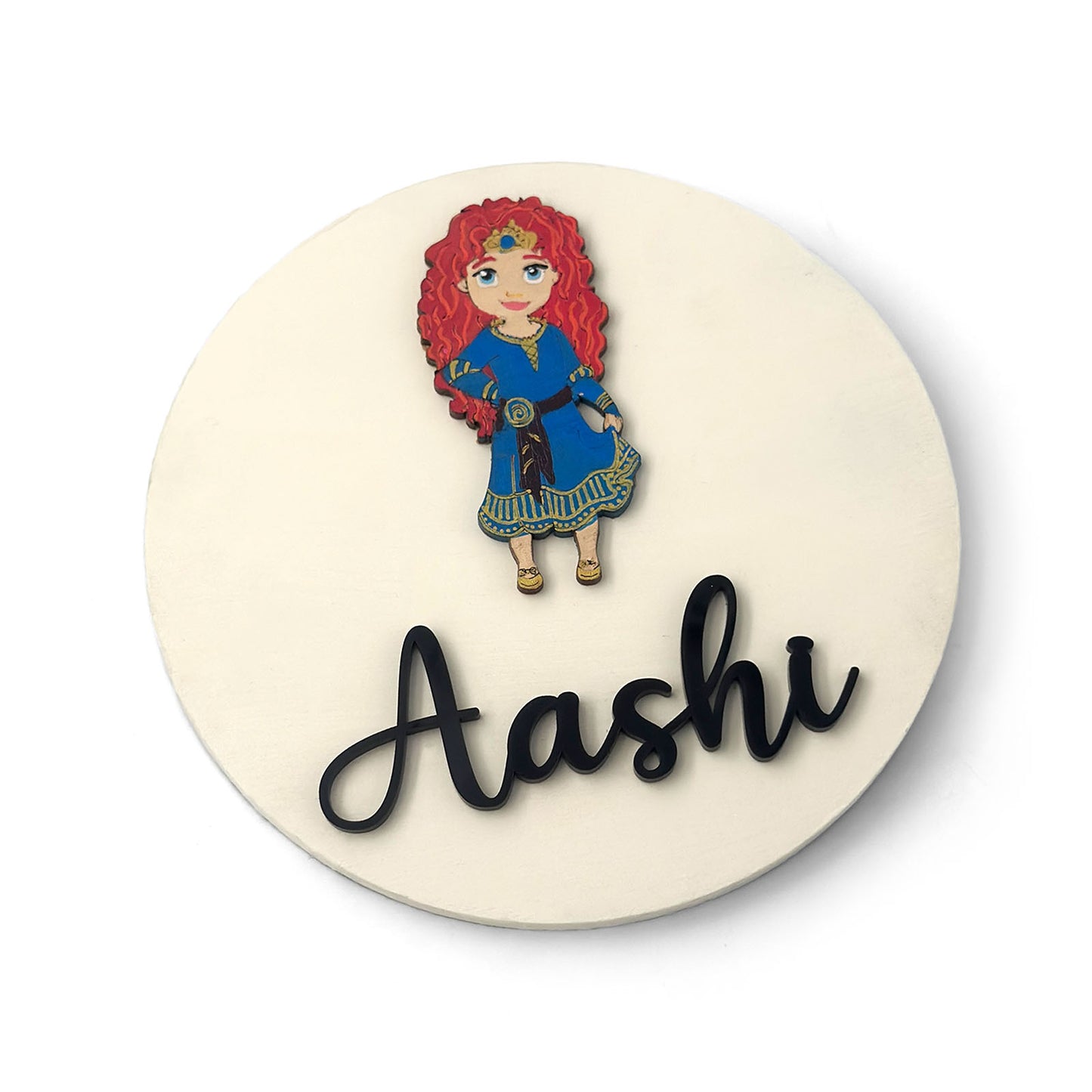 Disney Princess Merida Themed Hand-Painted Wooden Name Plate For Kids