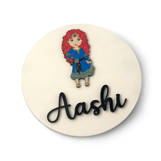 Disney Princess Merida Themed Hand-Painted Wooden Name Plate For Kids