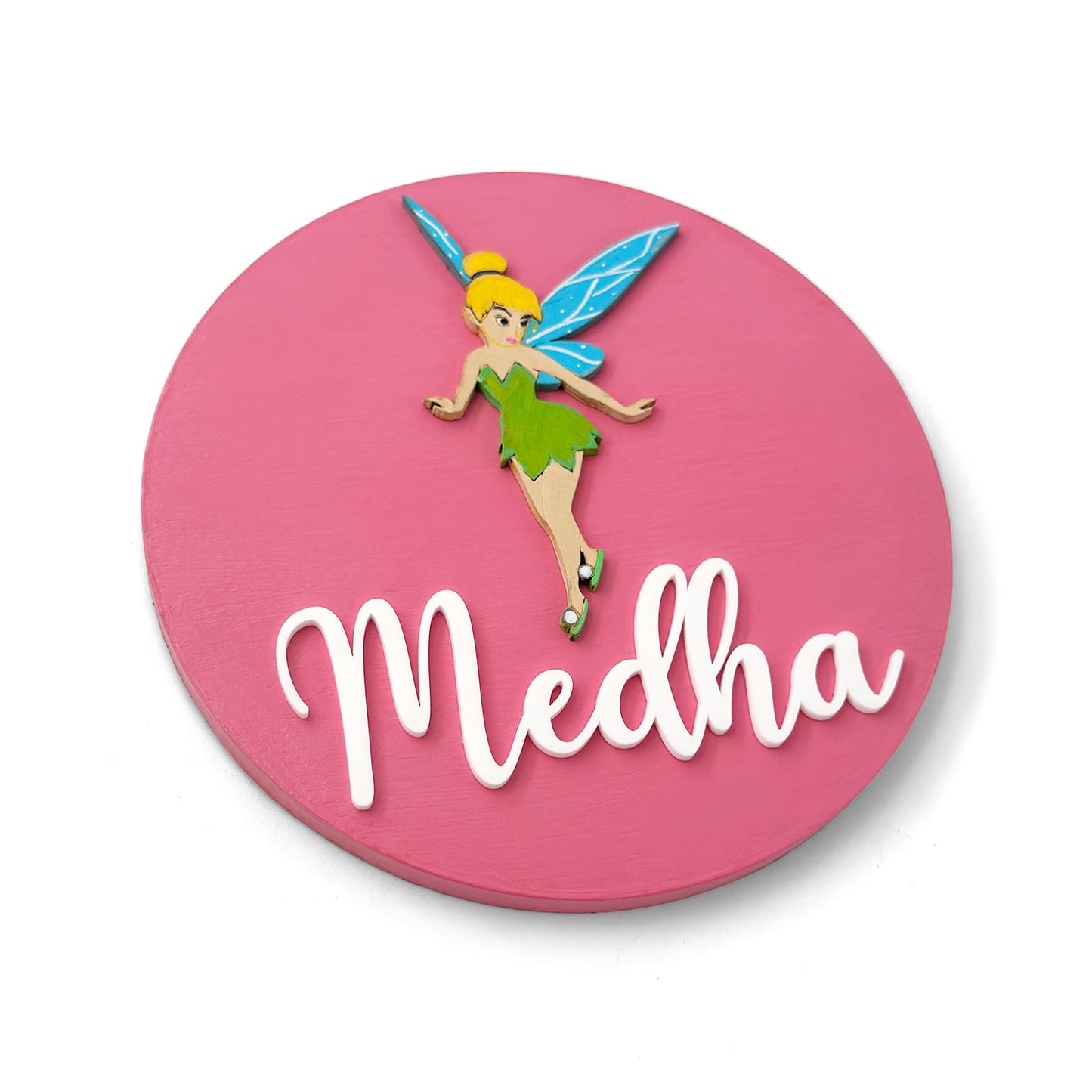 Tinker Bell Themed Hand-Painted Wooden Name Plate For Kids