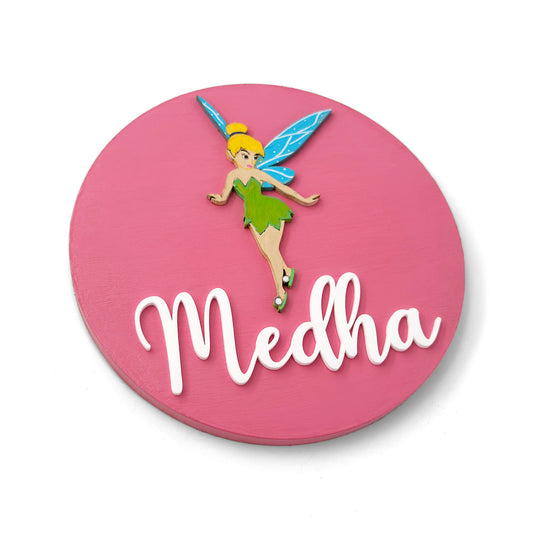 Tinker Bell Themed Hand-Painted Wooden Name Plate For Kids