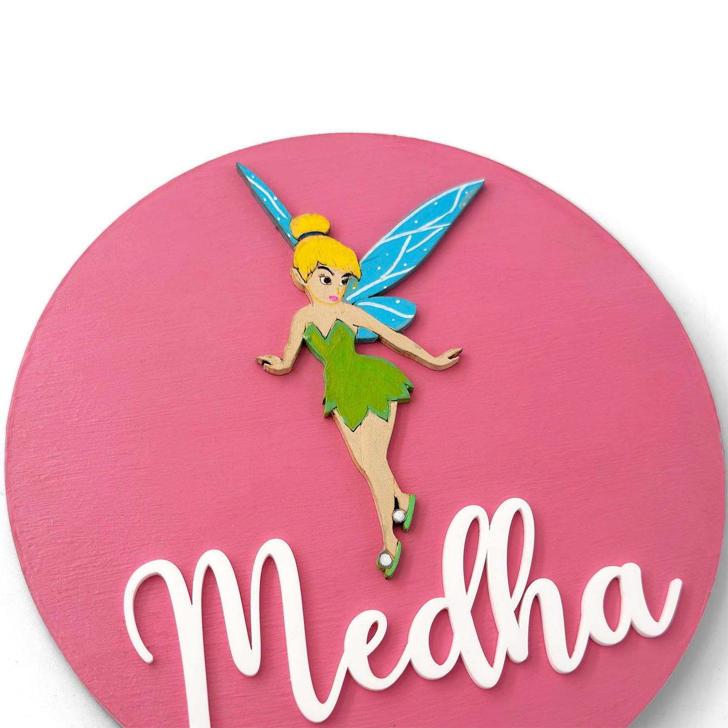 Tinker Bell Themed Hand-Painted Wooden Name Plate For Kids