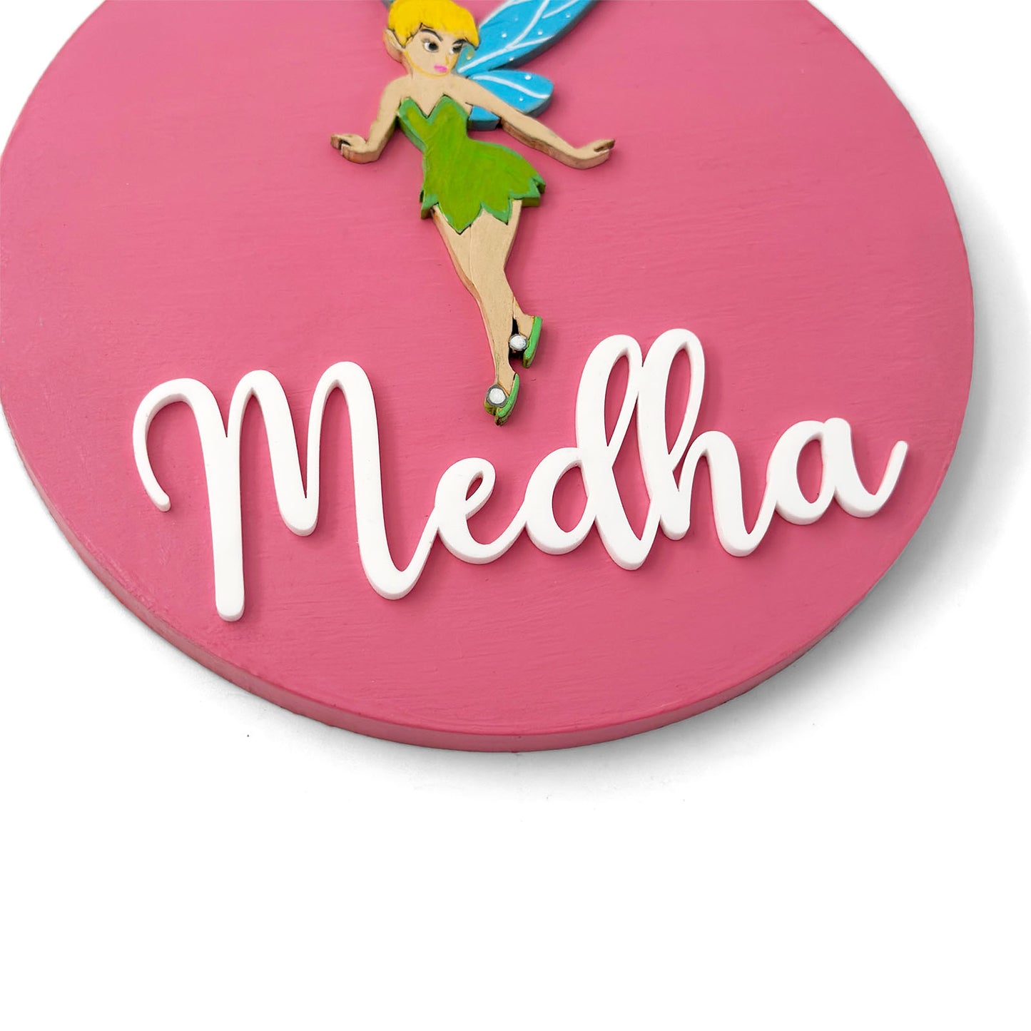 Tinker Bell Themed Hand-Painted Wooden Name Plate For Kids
