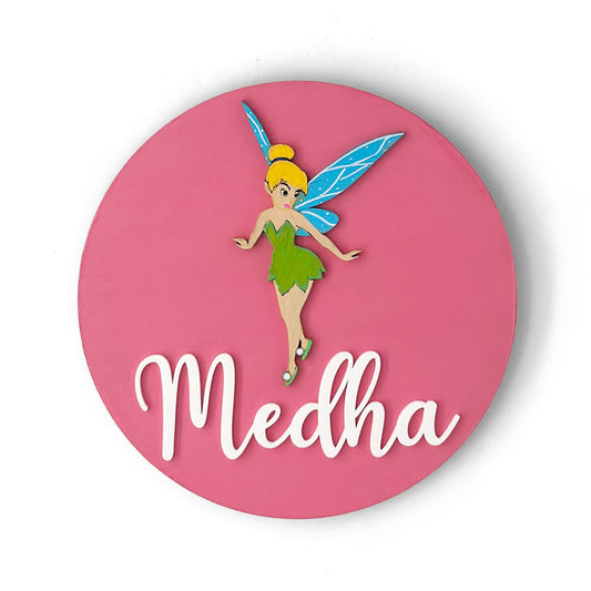 Tinker Bell Themed Hand-Painted Wooden Name Plate For Kids