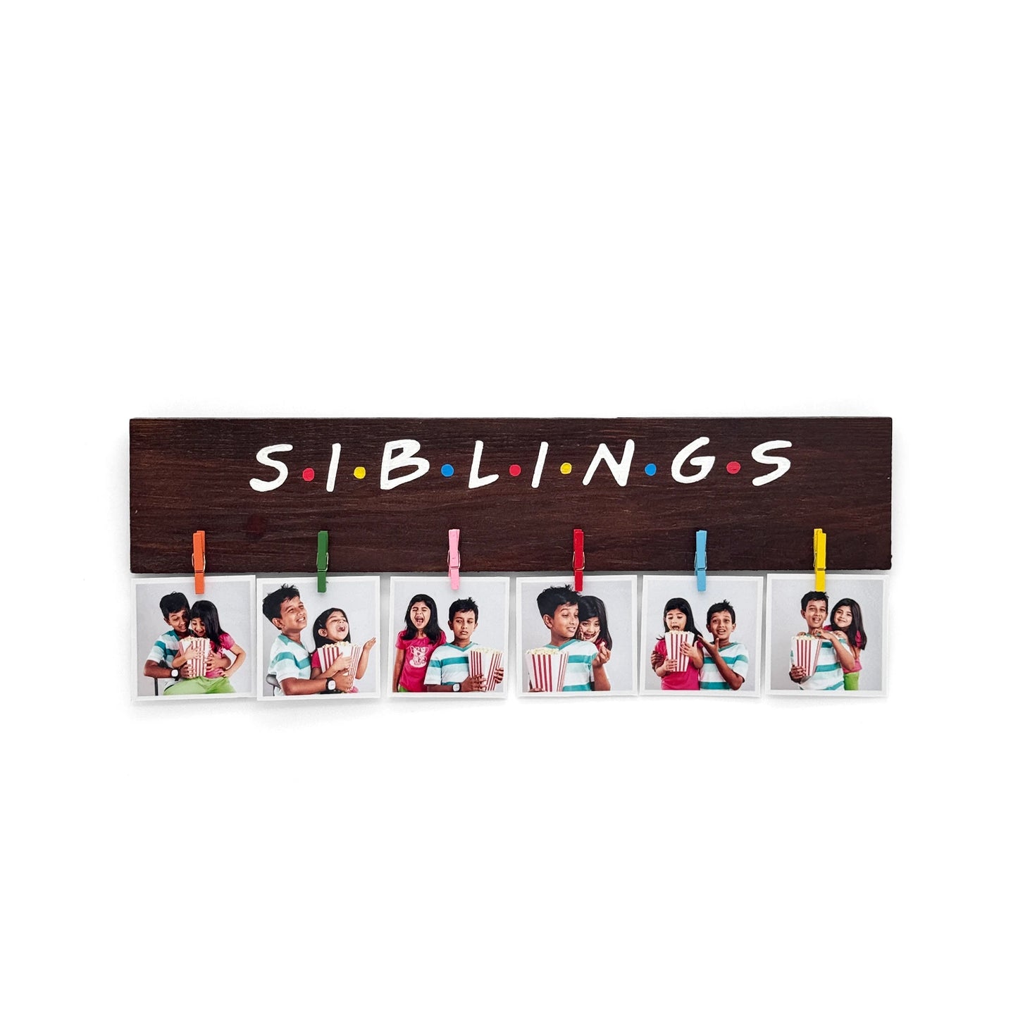 Siblings Hand-Painted Wooden Photo Holder - Wooden Finish