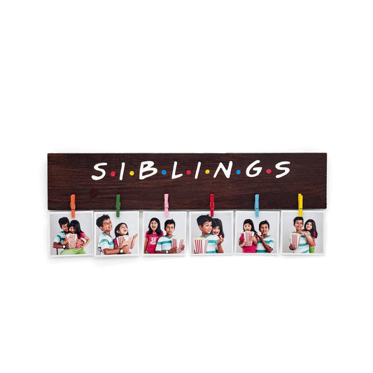 Siblings Hand-Painted Wooden Photo Holder - Wooden Finish