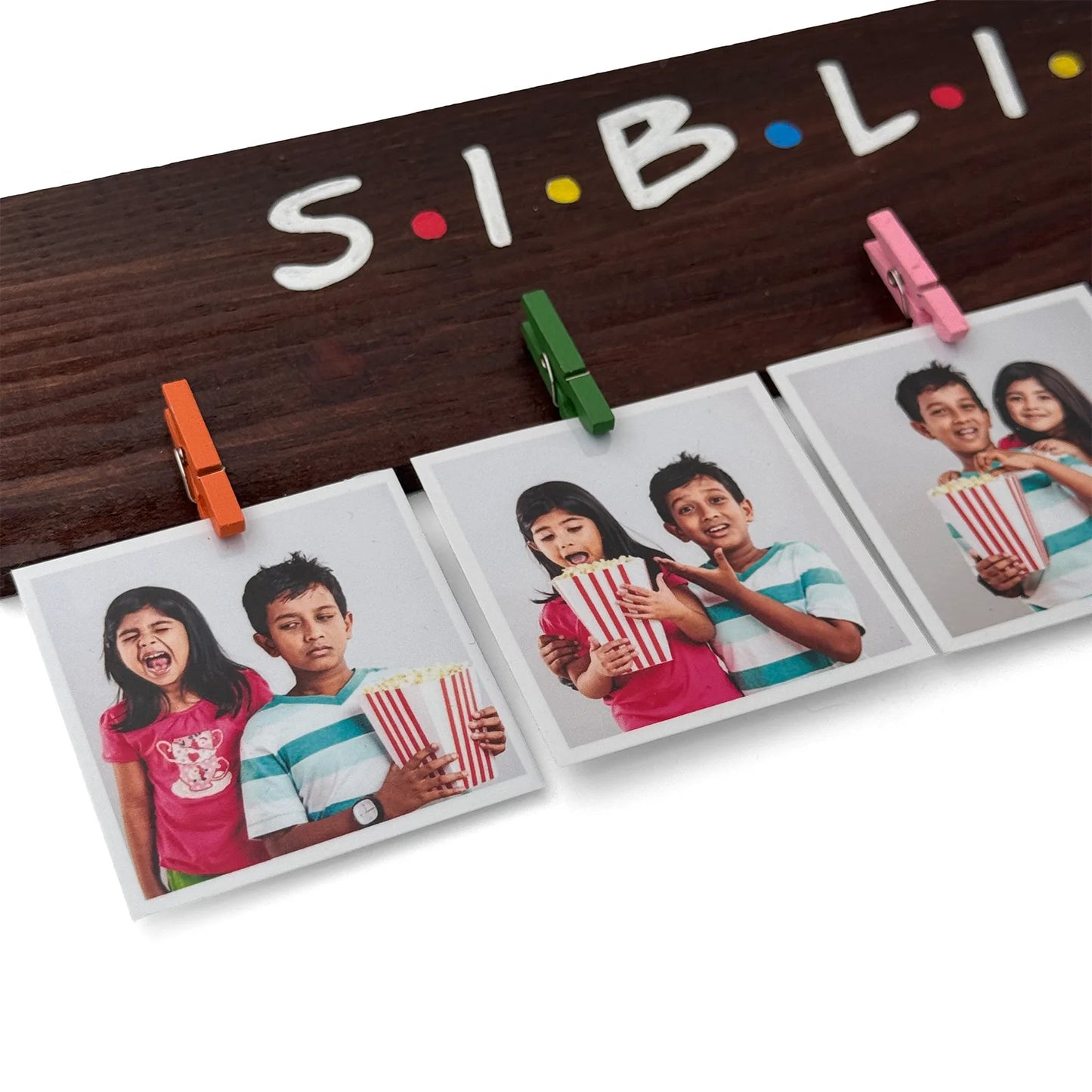 Siblings Hand-Painted Wooden Photo Holder - Wooden Finish