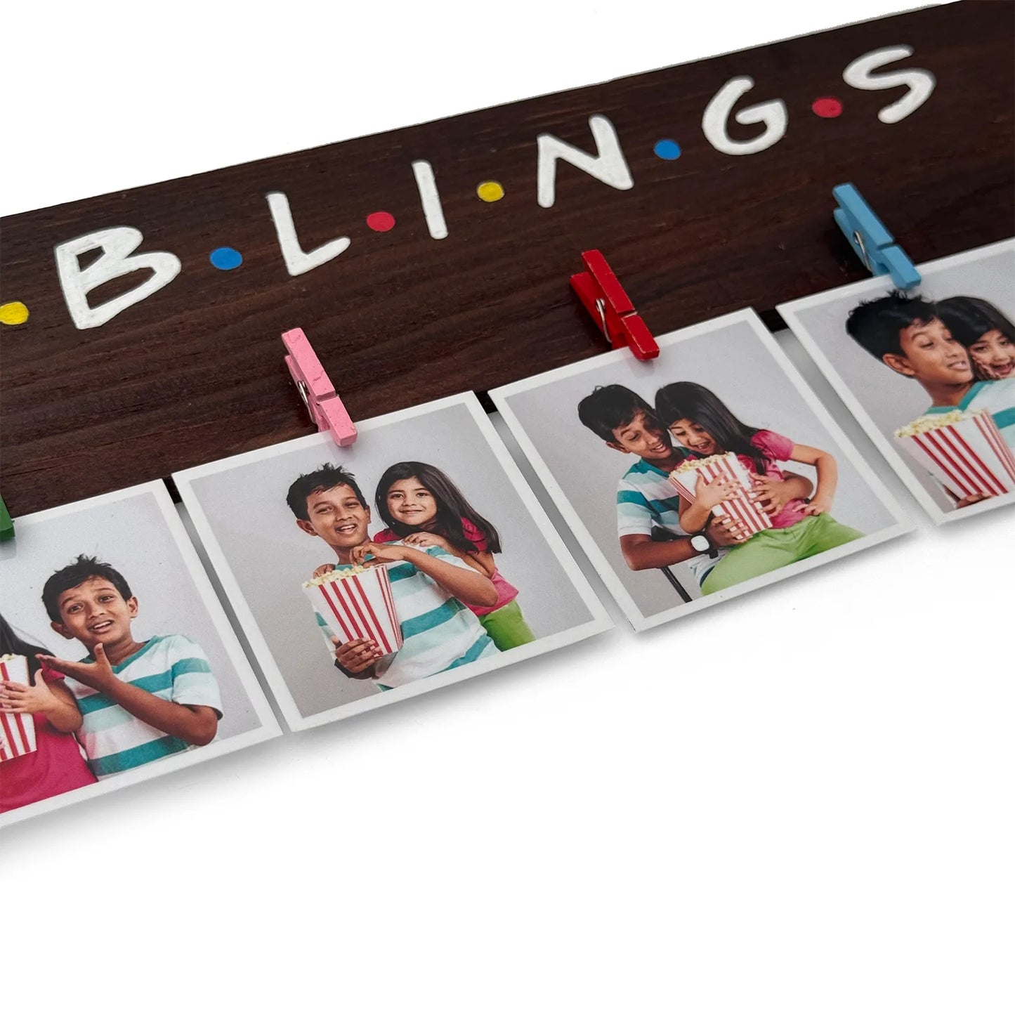 Siblings Hand-Painted Wooden Photo Holder - Wooden Finish