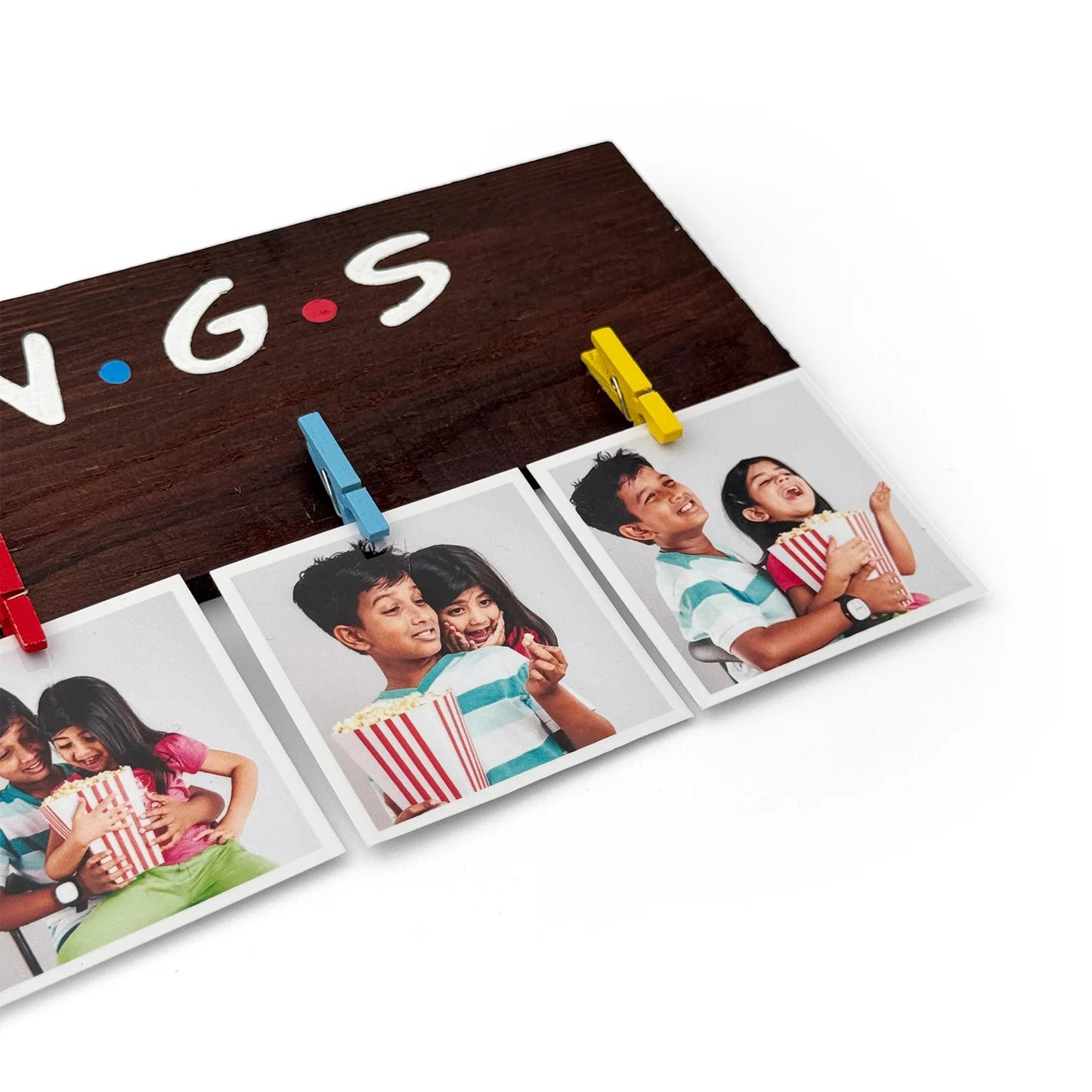 Siblings Hand-Painted Wooden Photo Holder - Wooden Finish