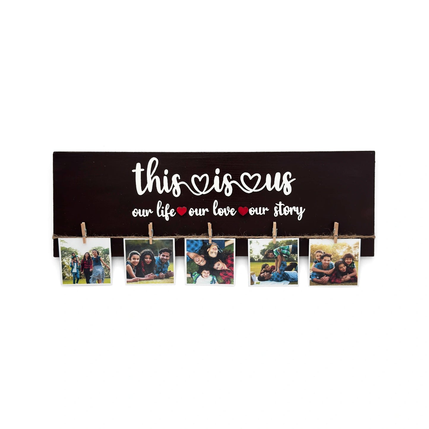 This Is Us Hand-Painted Wooden Photo Holder - Brown