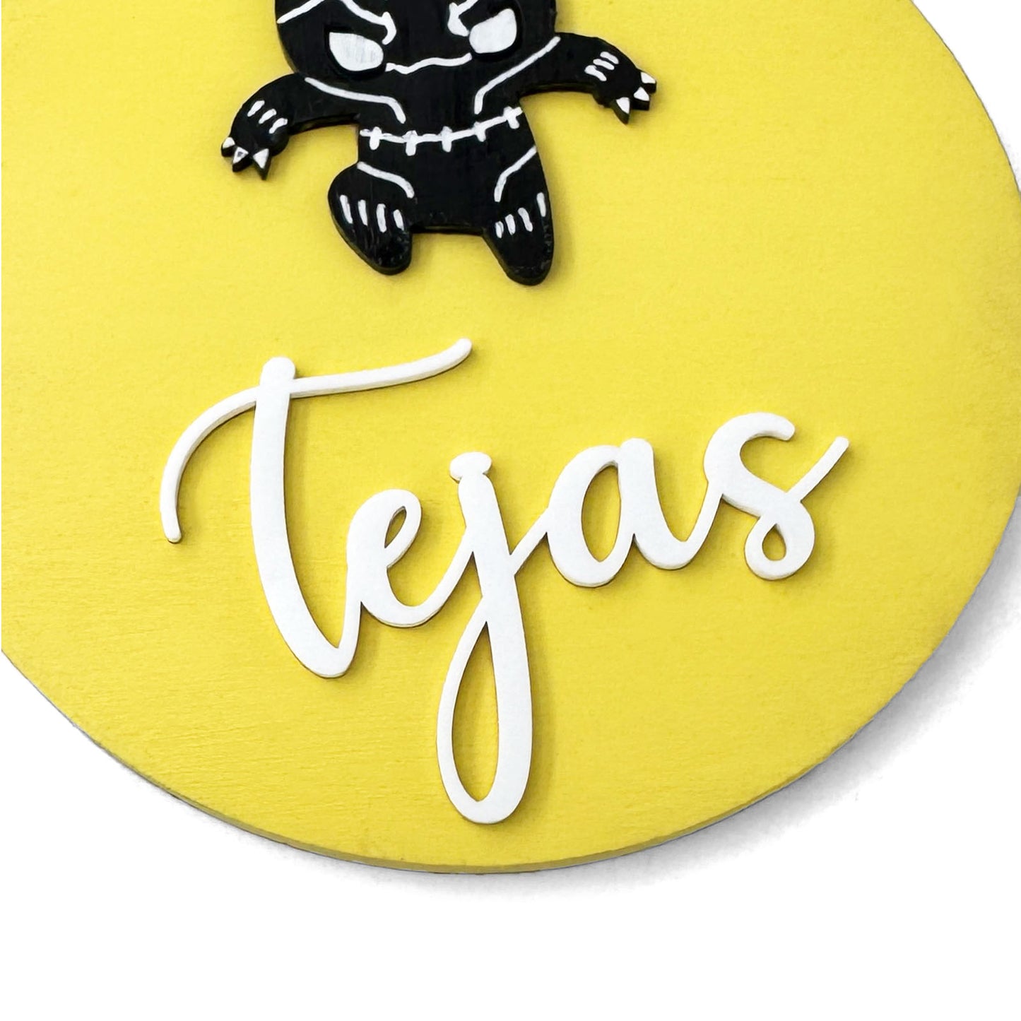 Black Panther Themed Hand-Painted Wooden Name Plate For Kids