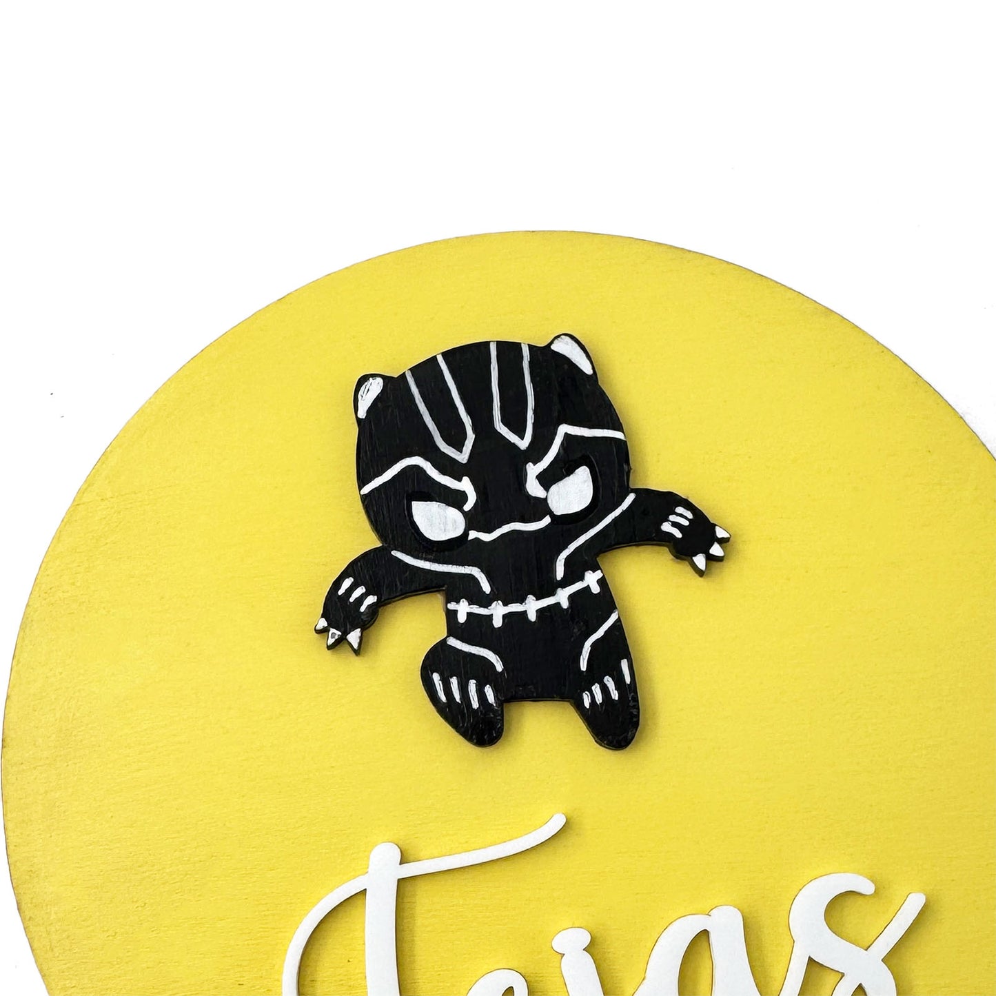 Black Panther Themed Hand-Painted Wooden Name Plate For Kids