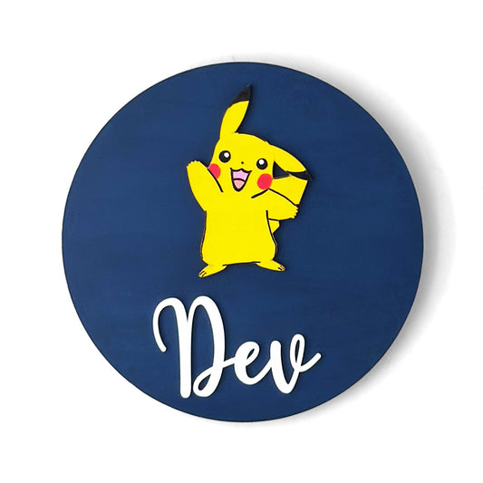 Pokémon Pikachu Themed Hand-Painted Wooden Name Plate For Kids