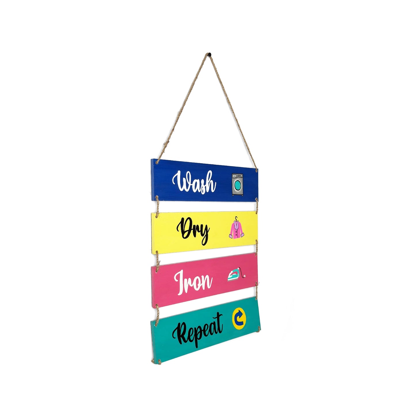 Wash Dry Iron Repeat Hand-Painted Wooden Plank Wall Hanging