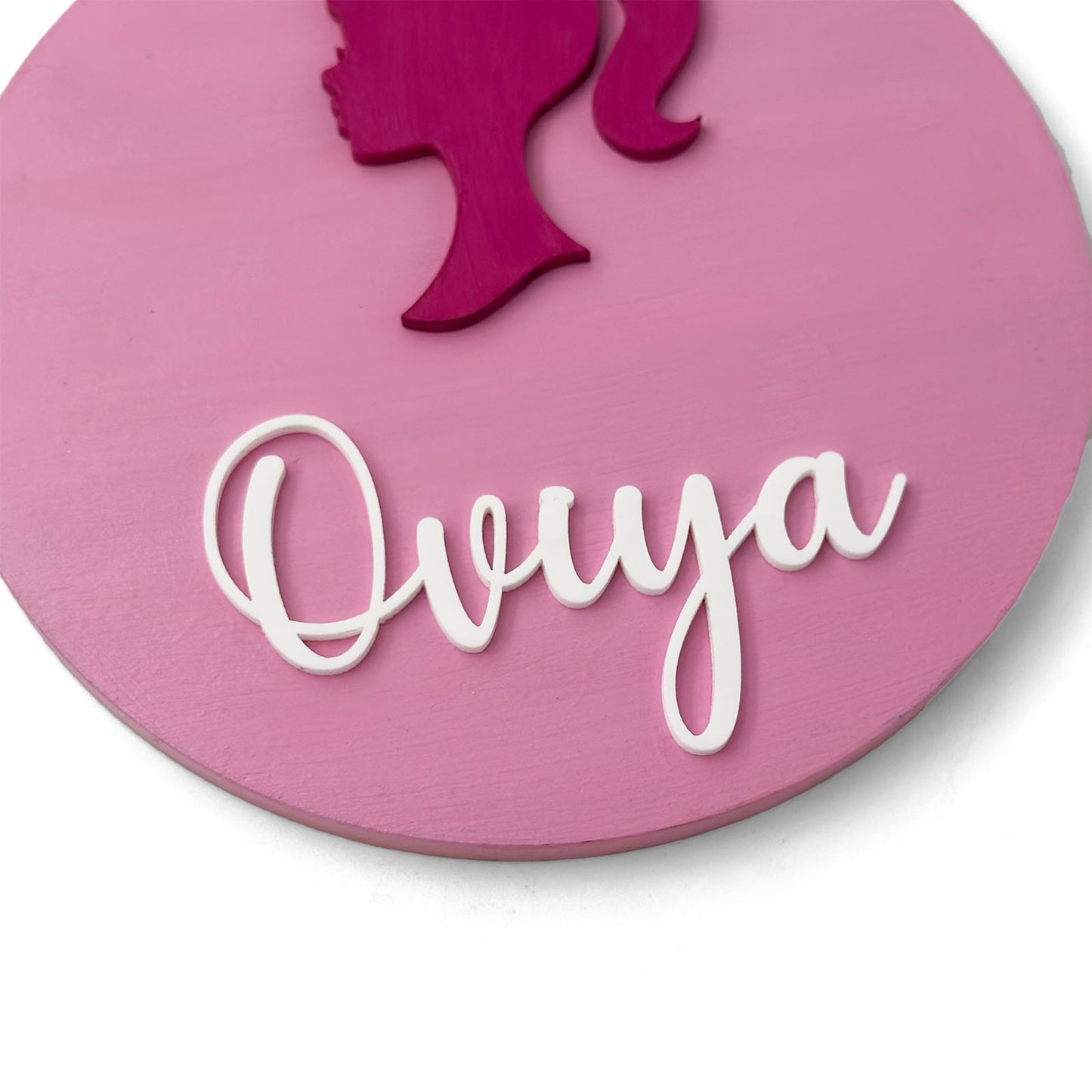 Barbie Themed Hand-Painted Wooden Name Plate For Kids