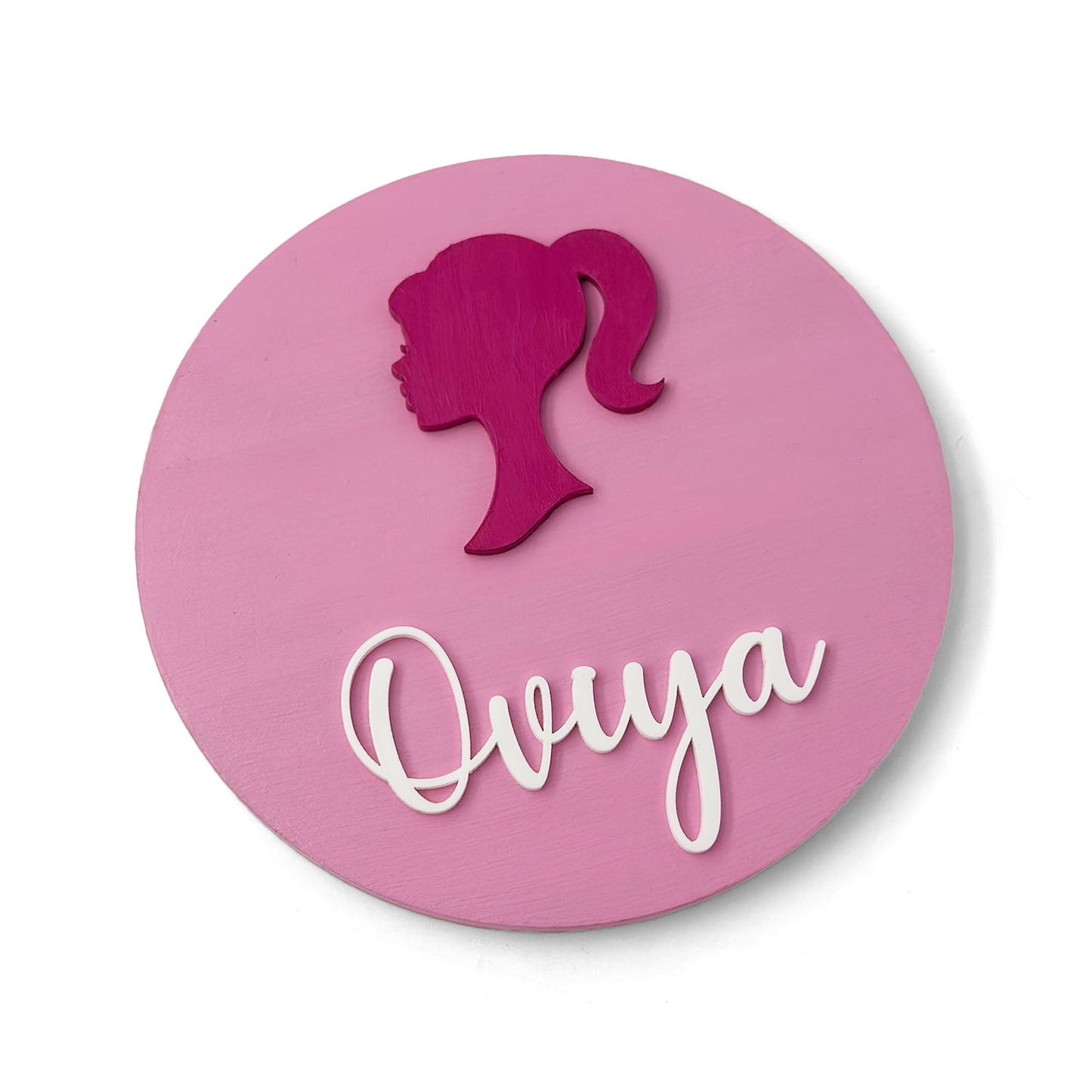 Barbie Themed Hand-Painted Wooden Name Plate For Kids