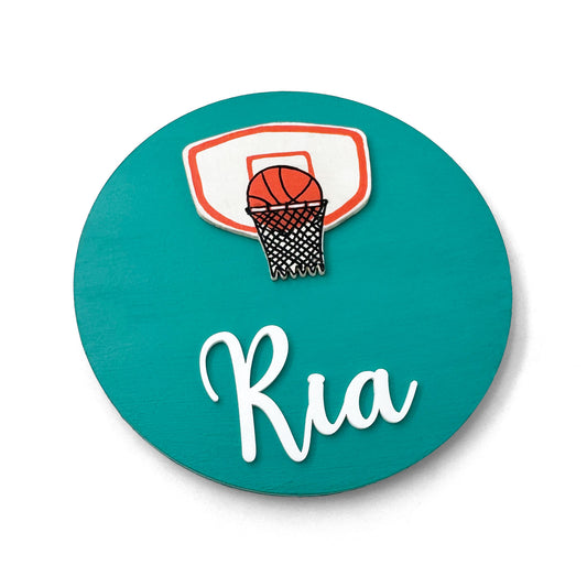 Basketball Themed Hand-Painted Wooden Name Plate For Kids