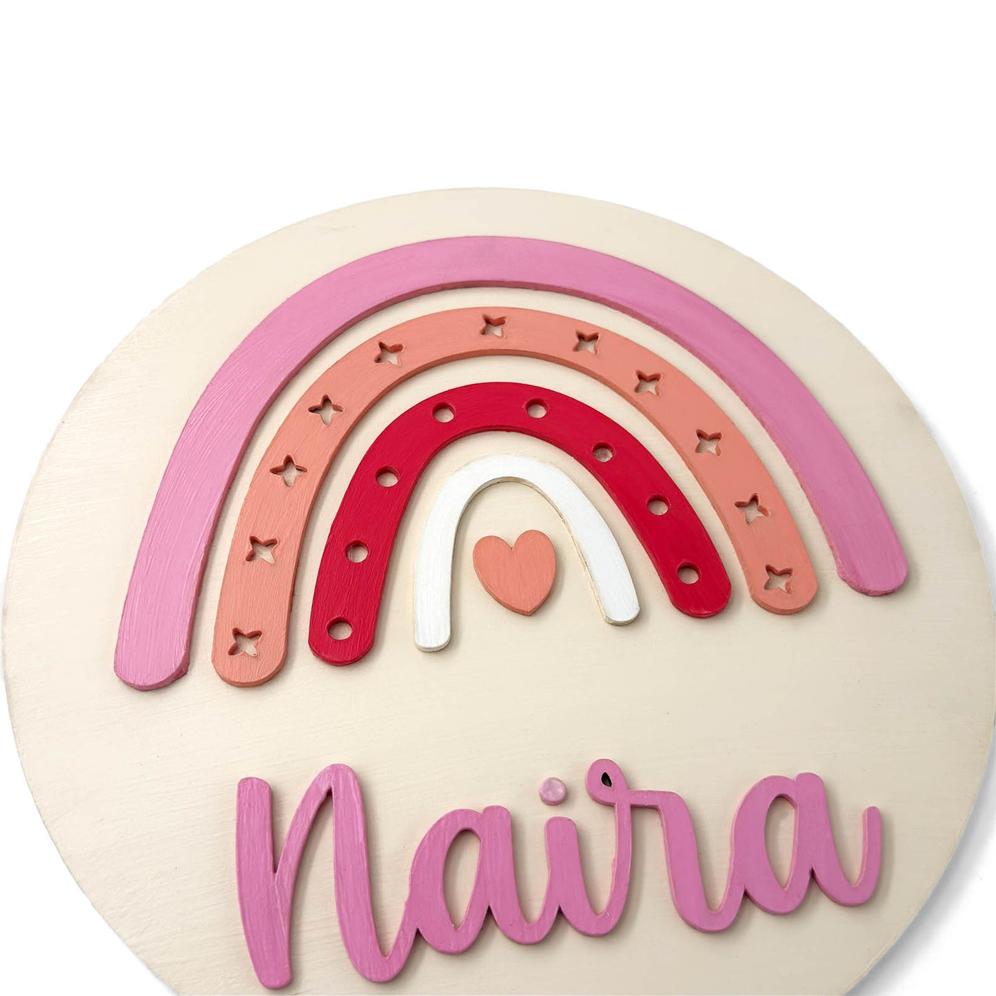 Rainbow Themed Hand-Painted Wooden Round Kids Name Plate - Design 2